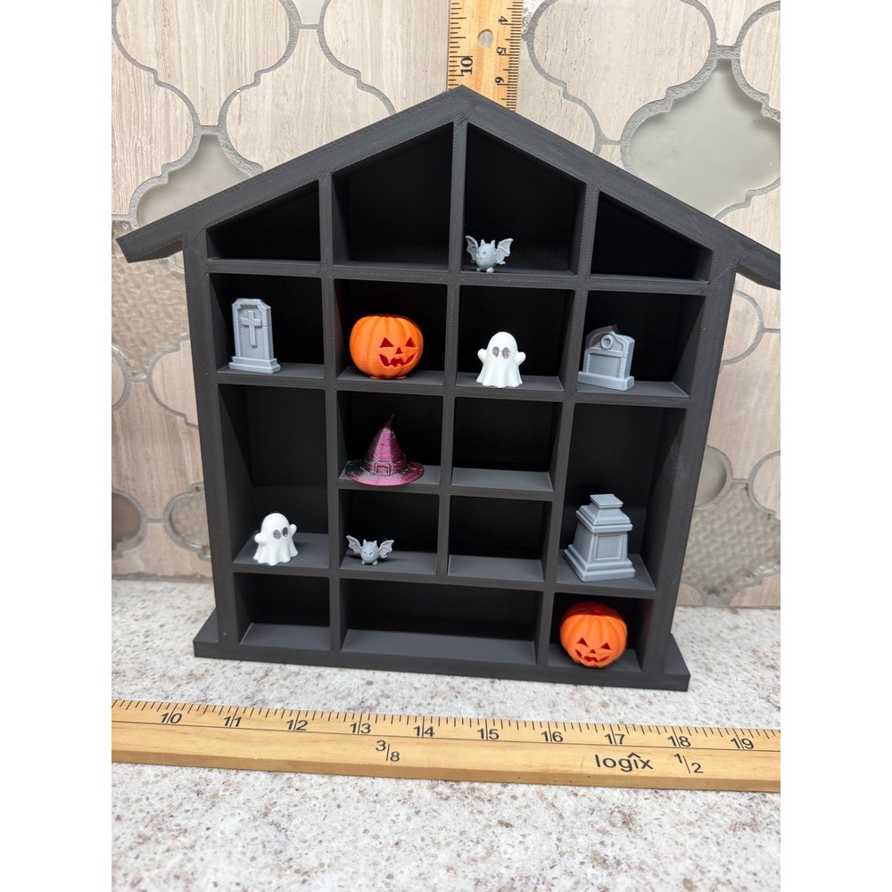 Halloween Shadow Box House Display Shelf with Miniatures Black 3D Printed Decor